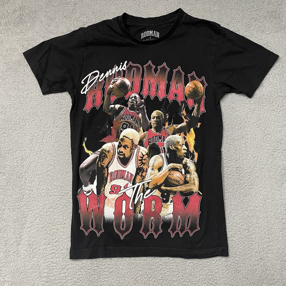 Dennis Rodman The Worm Chicago Bulls Graphic Print NBA T-Shirt Small